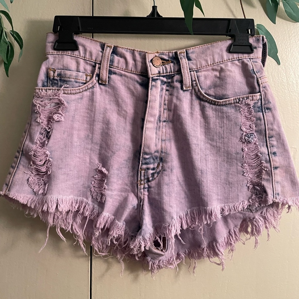 Purple distressed high waisted Jean shorts